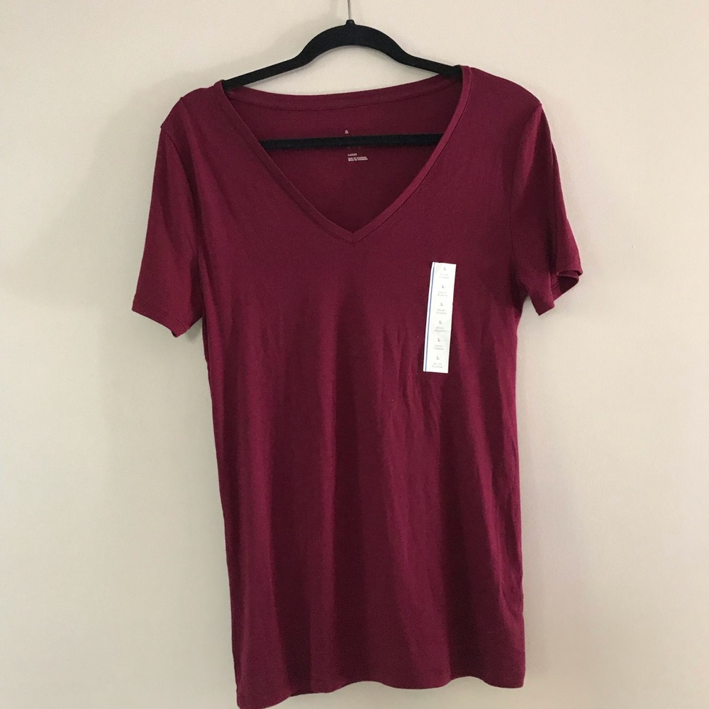 Burgundy V Neck Tee